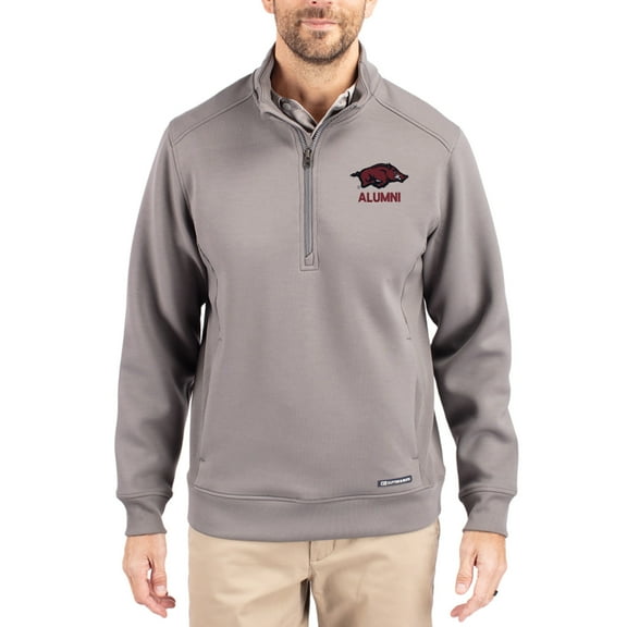 Men's-Cutter & Buck  Gray Arkansas Razorbacks Roam Eco Recycled Quarter-Zip Pullover