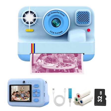 Instant Print Camera for Kids,Instant Digital Camera,Christmas Birthday Gifts for 3-16 Year Old Girls Boys,Portable Toddlers Camera Toy Printer with 32G Card & 3 Rolls Printing Paper