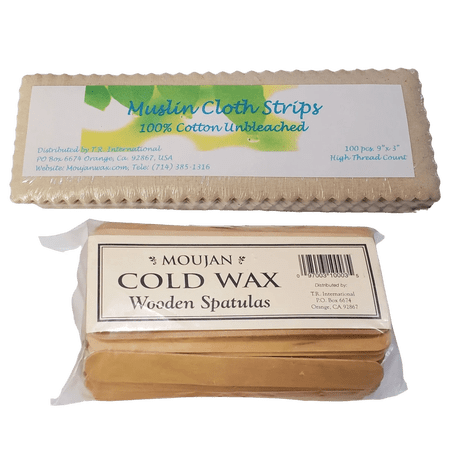 MOUJAN Combo Pack - 1 Pack of 100 Full Size Epilating Strips (3" x 9") and 1 pack of 100 Regular Wax Applicators