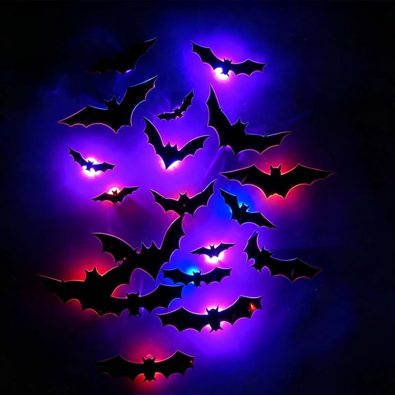 3D LED Glowing Bats, Glow In The Dark Eyes, 3D Wing Design, Halloween Decorations for Indoor Outdoor Wall Window Door, Party Supplies