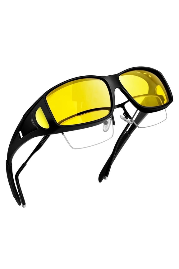 Night Vision Glasses Fit Over Glasses for Men Women, Night Driving Yellow Lens Glasses