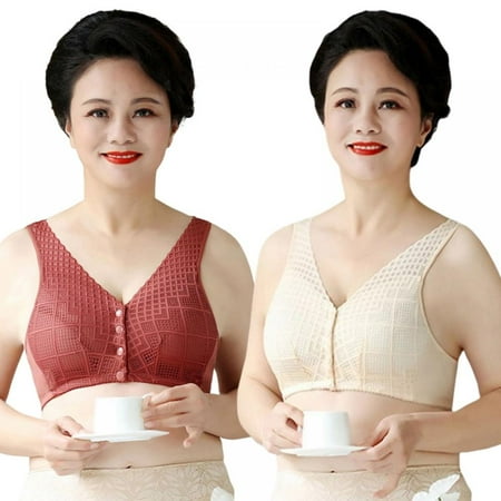 

Baywell Lace Front Snap Closure Bra for Elderly Women Wireless Wide Strap Vest Plus Size Bra Breathable Comfort Everyday Bra Push Up Full Coverage Bra 36/80-46/105