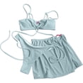 thumbnail image 2 of WIZUTIZ Women's Solid Color Sexy Swimsuit Drawstring Strap Split Swimsuit Three Piece Set Green up to 65% Off, 2 of 3