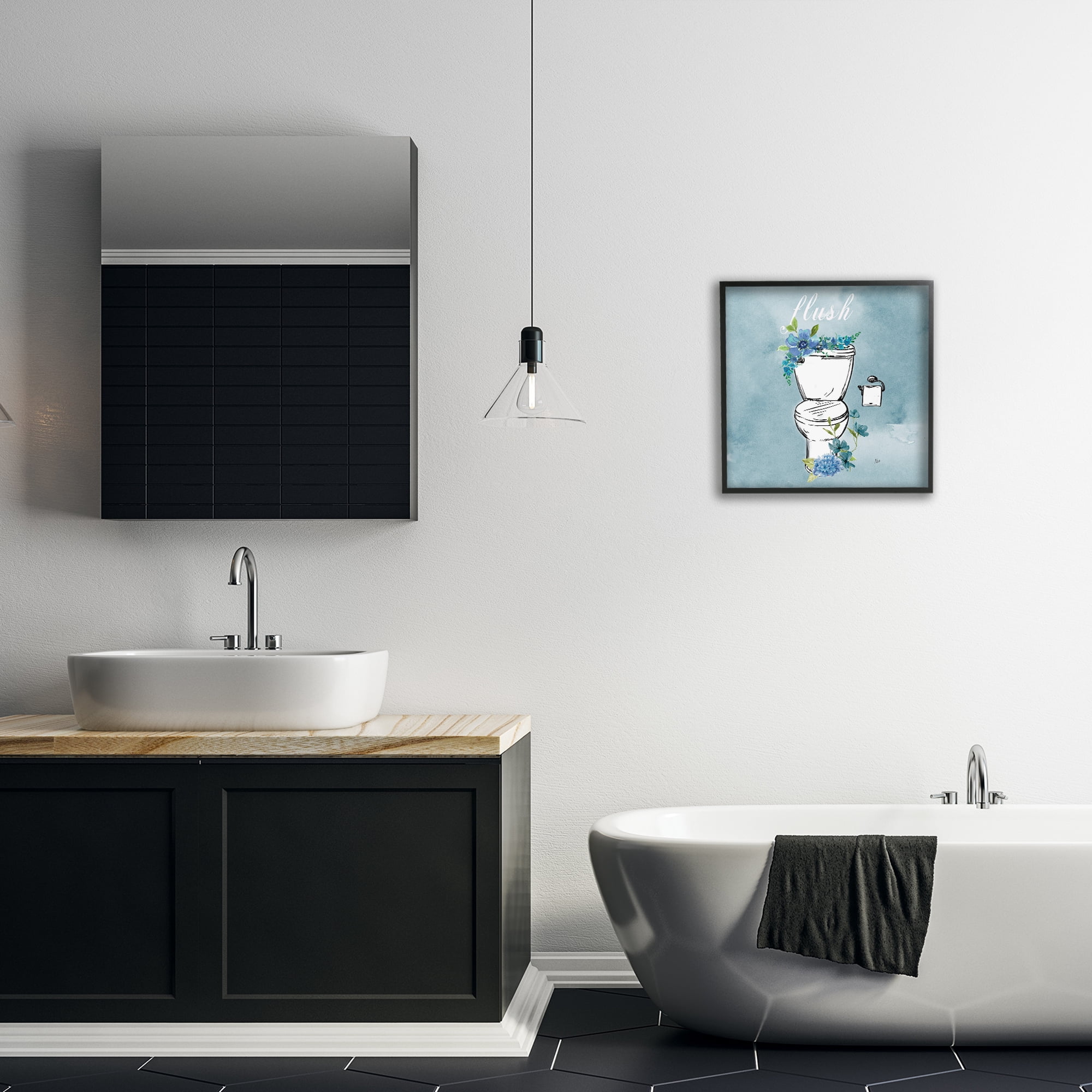 Stupell Industries Floral Bathroom Rules Flush Black Framed Giclee Art, design by Nan