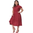 thumbnail image 4 of DARING DIVA Women's Plus Size Bow Tie Neck Ruffle Cap Sleeve A Line Midi Dress 4X Red, 4 of 6