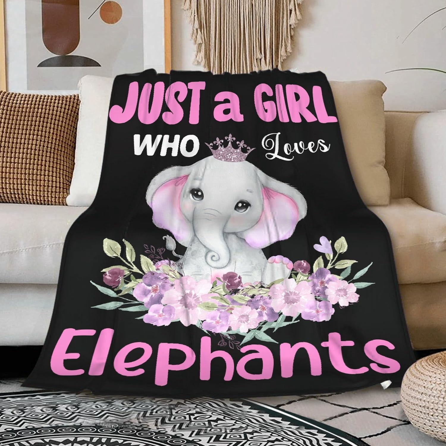 Just a Girl Who Loves Elephants Blanket Gifts for Lovers Girls Women Warm Soft Throw Cozy Blankets for Bed Couch Gift for Birthday Graduation 40"x50" for Kids