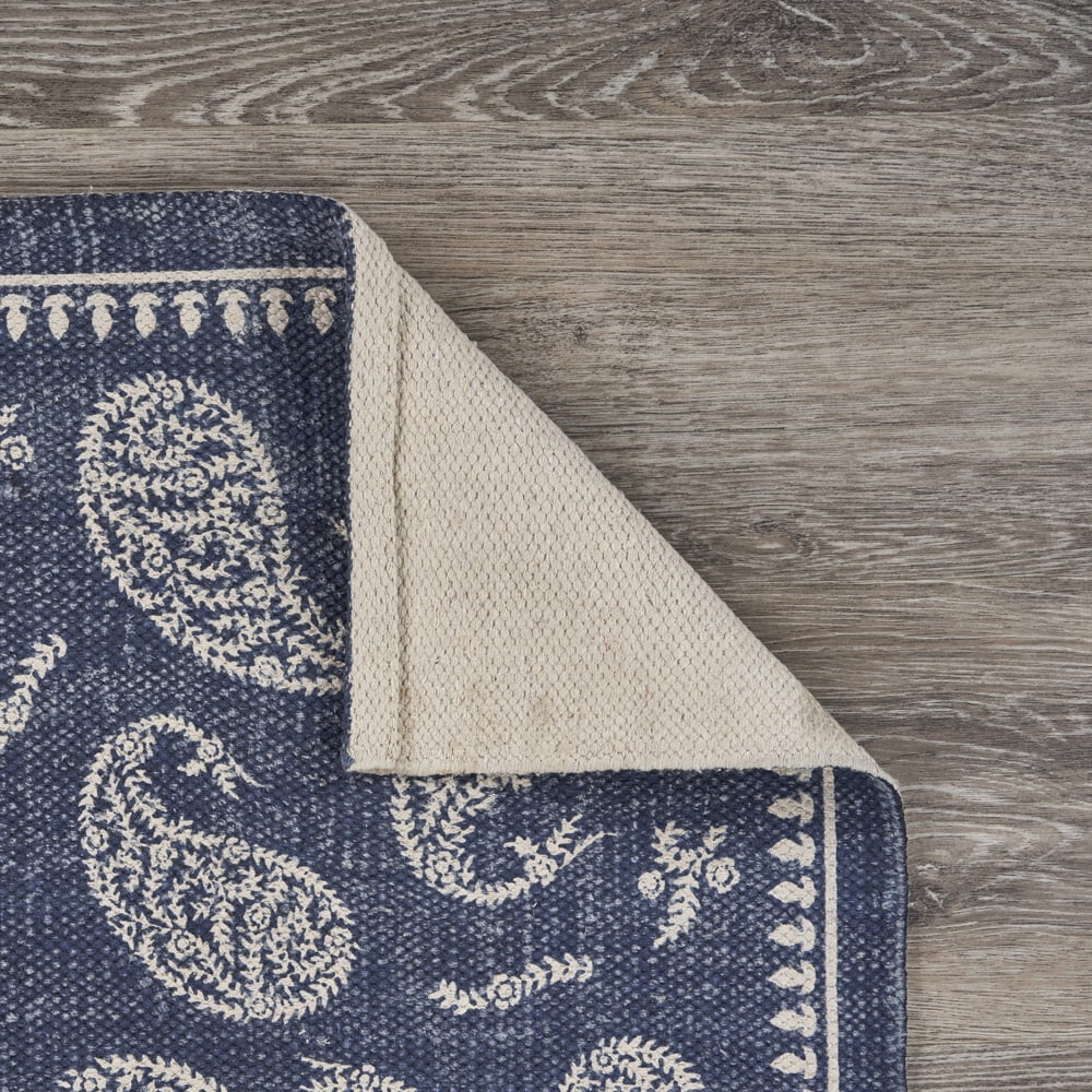 LR Home Global 2 ft. x 6 ft. Bordered Paisley Indigo Blue Runner Rug