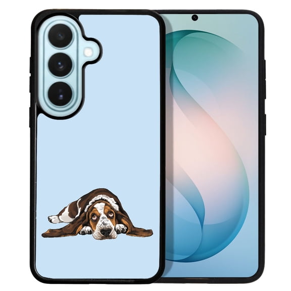 WIRESTER Shockproof Soft Rubber Cover Case for Samsung Galaxy S26  / S26 Plus 6.7" 2026, Basset Hound Dog Lying Down Looking Up On Light Blue Background
