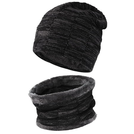 GRNSHTS 2-Pieces Winter Beanie Hat Scarf Set Thick Fleece Lined Warm Knit Ski Hats Skull Cap for Men & Women ,Black