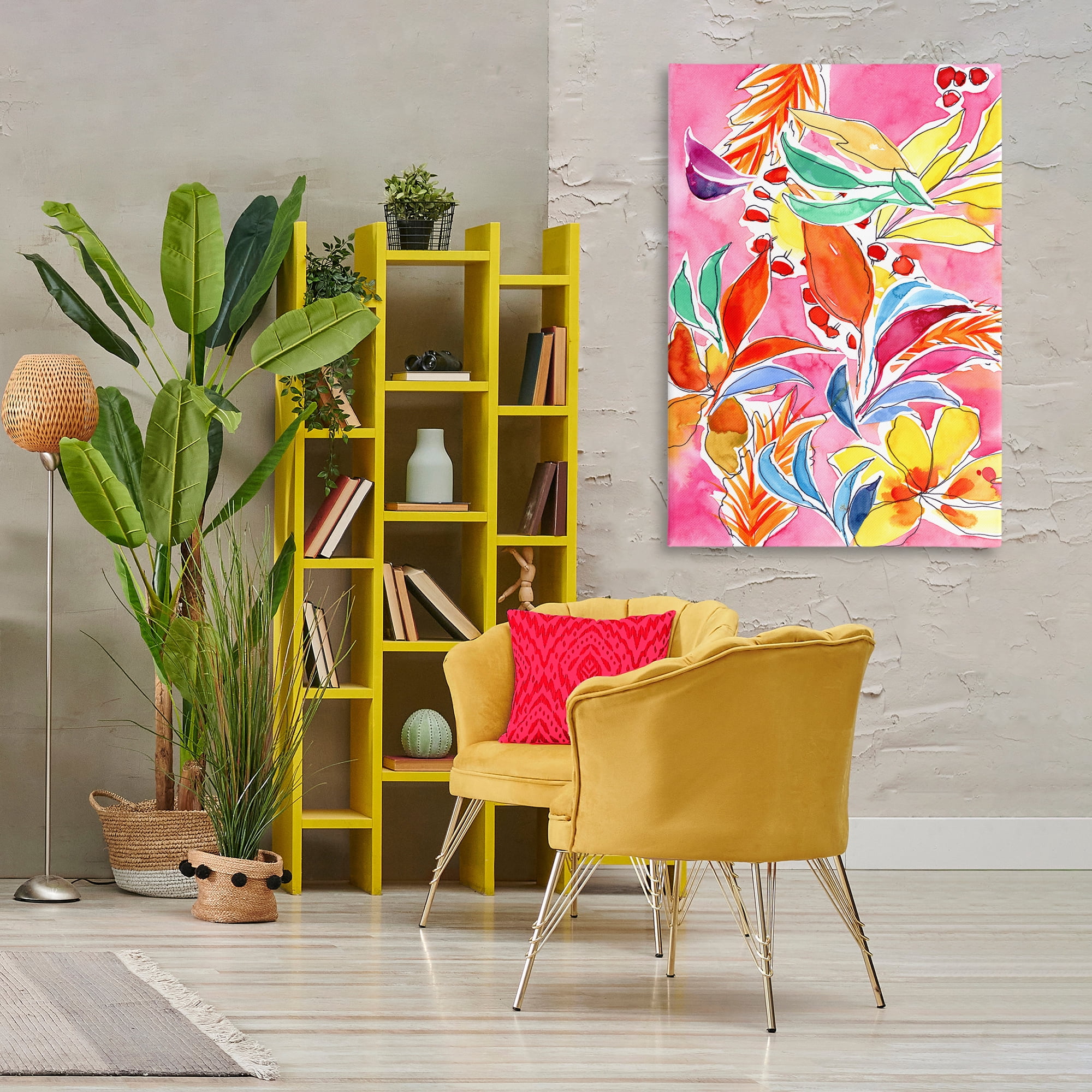 Stupell Industries Whimsical Leaves on Pink Plants & Flowers Painting Wrapped Canvas Art Print Wall Art, 30 x 45