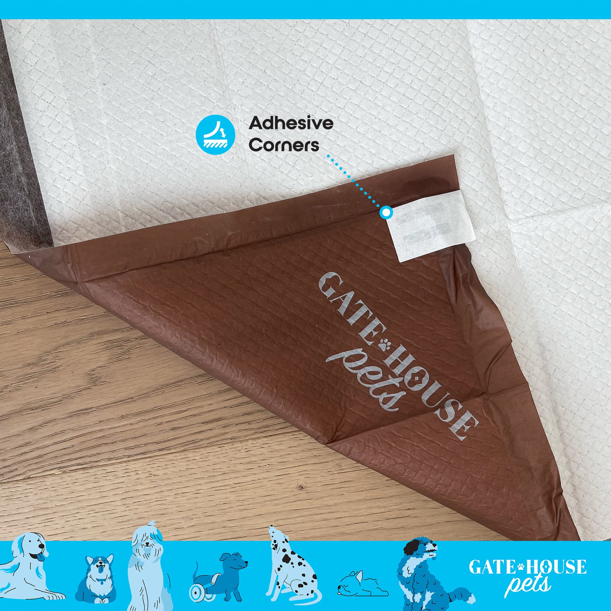 Gatehouse Large Ultra Absorbent Pup Pee Pads Dog and Puppy Training Pads with Adhesive Corners, 22"x 22", 100 Count