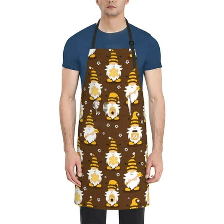

Ocsxa Flowers And Gnomes Bees Apron With Pockets Kitchen Bib Waterproof Resistant Women Men Unisex Adjustable
