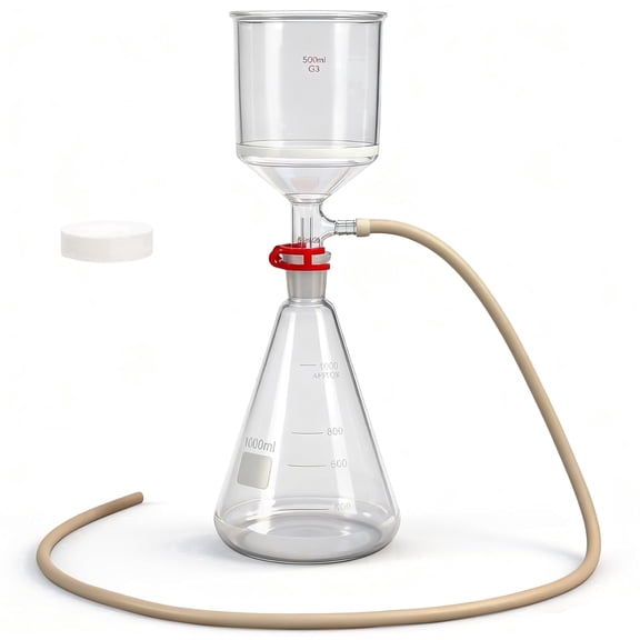 FOUR E's Scientific Buchner Funnel Filtering Kit, 1000ml Filter Bottle and 500ml Funnel, Borosilicate Glass, Lab Vacuum Filtration Apparatus with 100Pcs Filter Papers