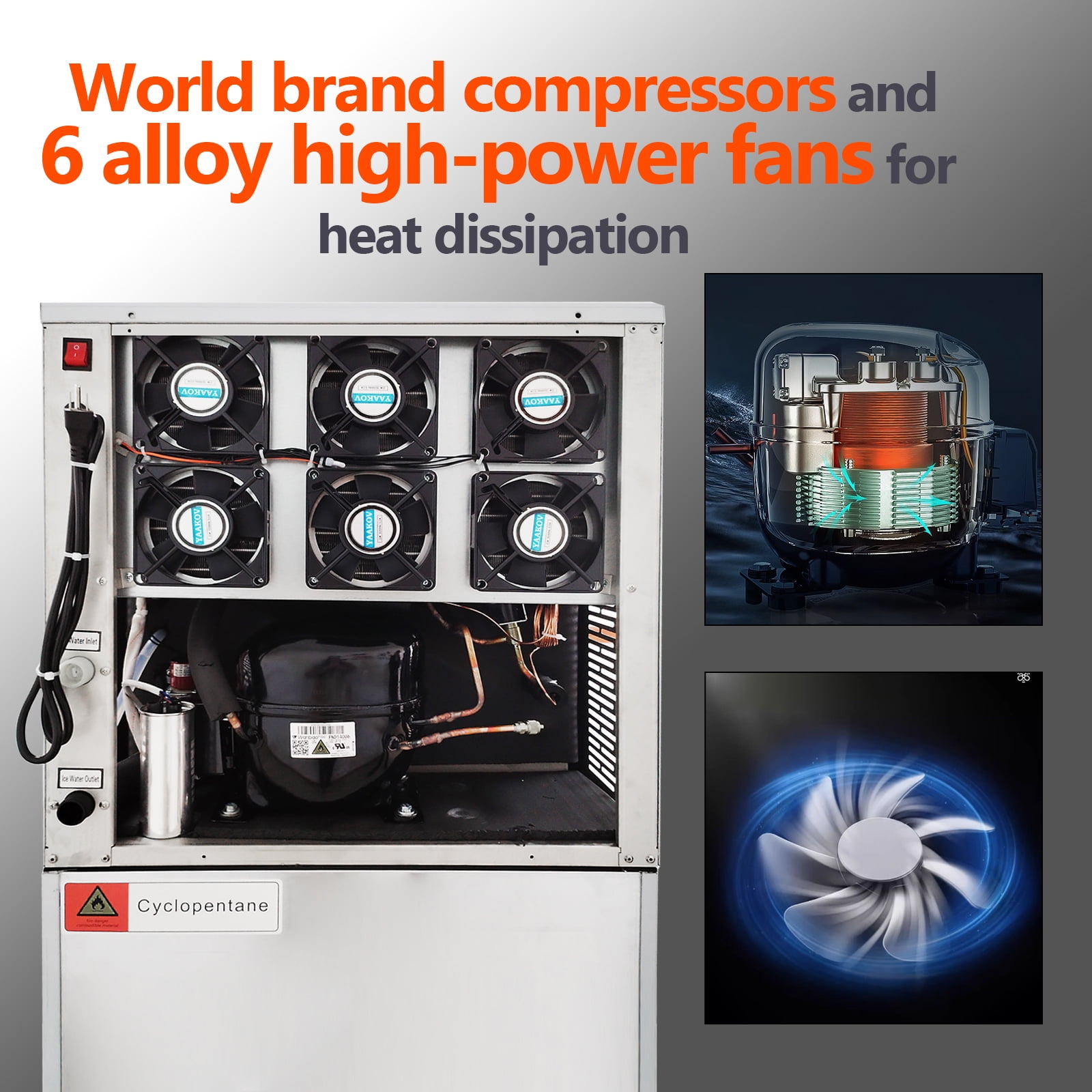 YAAKOV Commercial ice Machines 550LBS/24H Commercial ice Maker Machine with 400LBS Ice Maker Commercial