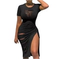 thumbnail image 1 of QIPOPIQ Robes pour Femmes Longue Robe Fluide à Volants Manches Courtes Tendance Col Rond Trou Robe d'Été Décontractée Robes Aguichant Jupe Longue 2023 Offres, 1 of 5