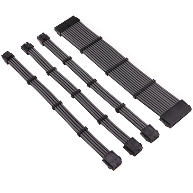 Cateissary Cable de alimentación de extensión Conectores con funda Nylon Conveniente Útil Juego de cables resistentes al desgaste Kit de adaptador de Cables de computadora Gris