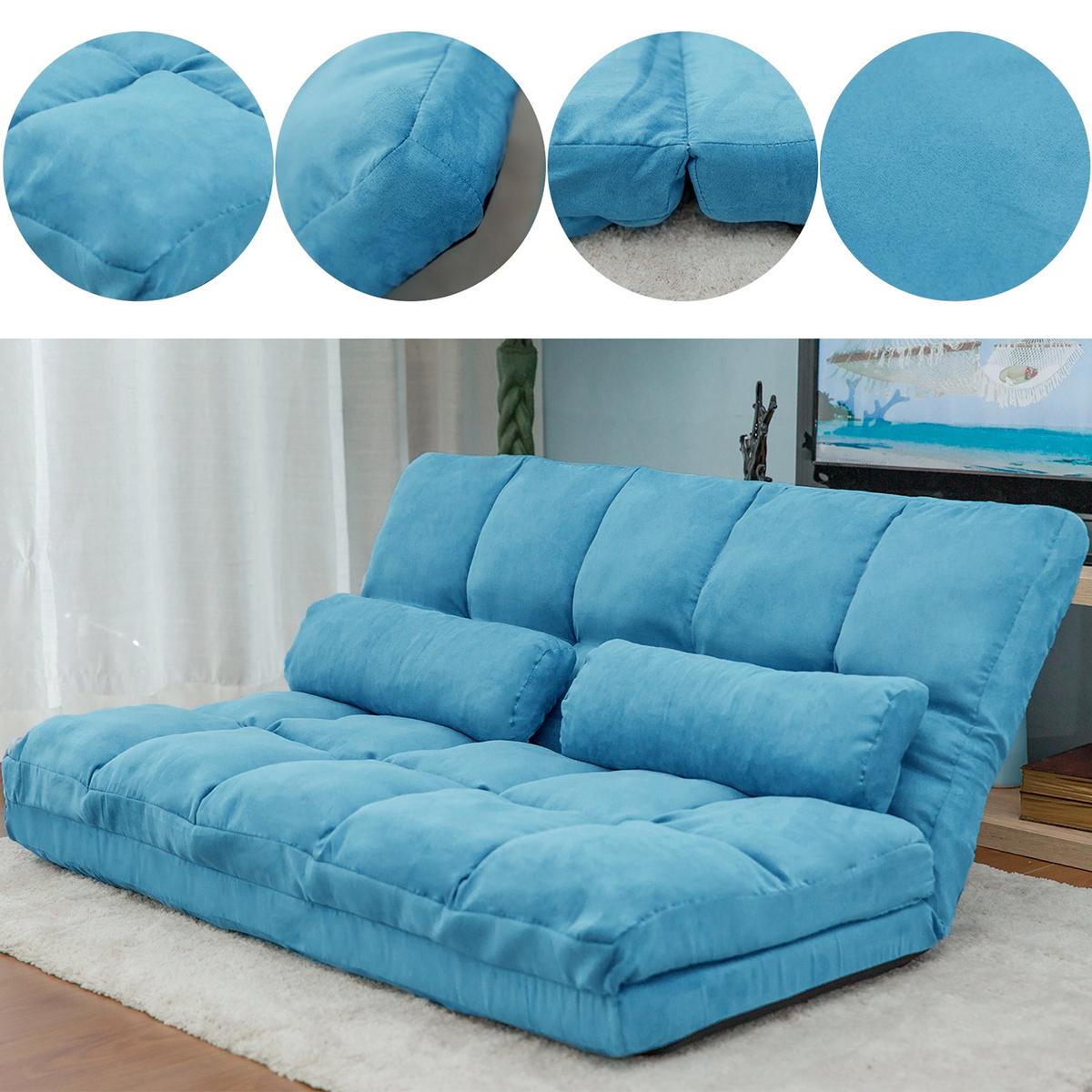 Fold Down Sofa Bed Lazy Sofa Floor Couch Adjustable Folding Modern Futon Chaise Video Gaming Lounge Convertible Upholstered Memory Foam Padded Cushion Guest Sleeper Chair with Two Pillows, Blue - image 3 of 7