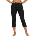 thumbnail image 5 of Hvogkswy Women's Capri Pants Solid Split-Hem Elastic Drawstring Waist Jogger Capri Pants with Pockets Thin Loose Casual Summer Capri, 5 of 6