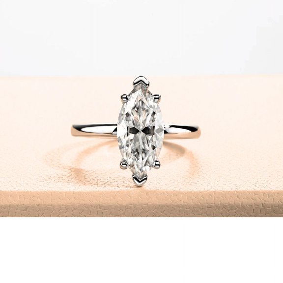 Silvago Jewel White Gold Over 14K Silver Diamond Ring - Marquise Cut Excellent 1.6 Ct Diamond Ring For Women's - Solo Stone Diamond Rings for Women's - Simple Diamond Rings for Her