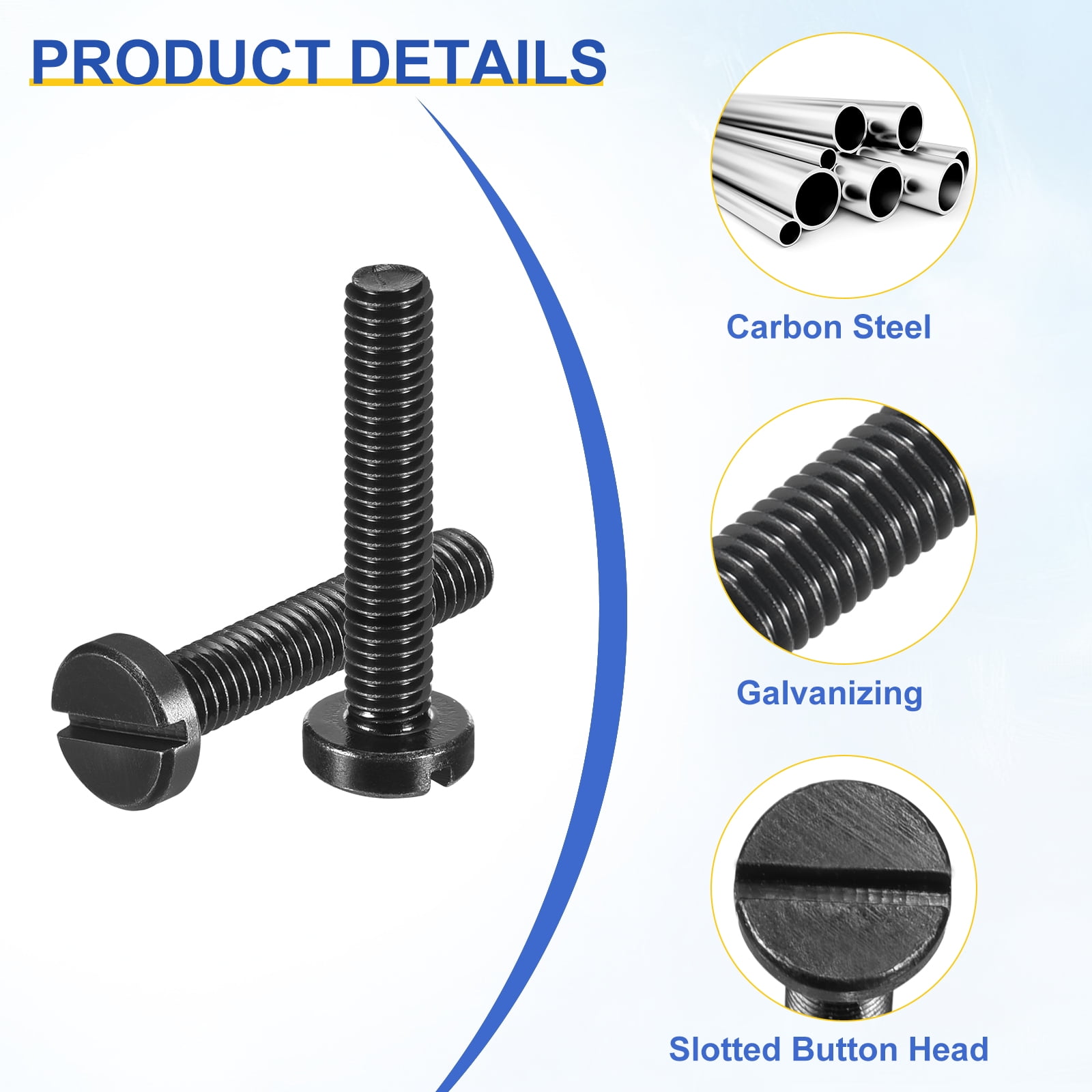 Uxcell Black Oxide Slotted Button Head Screws,100Pcs 12-28 x 1"  Carbon Steel Machine Screw for Furniture and Electrical Components Installation