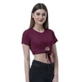 thumbnail image 4 of Moomaya Haut Court Noué devant pour Femmes Manches Courtes Col Rond Tee-Shirt Noué, 4 of 7