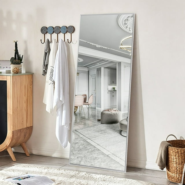 NeuType Silver Floor Mirror with Stand Large Full Length Mirror Modern Wall Mounted Mirror 65"x22"