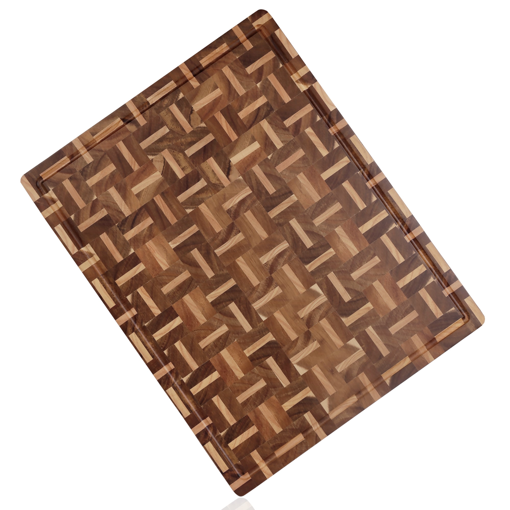 YOUSUNLONG End Grain Cutting Board 20" x 16" x 1.5", Acacia & Oak Wood Chopping Board with Juice Groove and Carry Handles