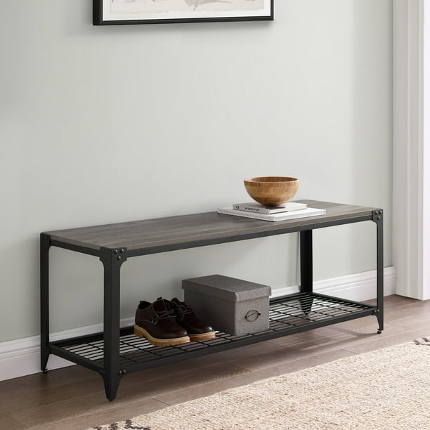 Wilson Riveted Grey Wash Entry Bench by River Street Designs Walmart