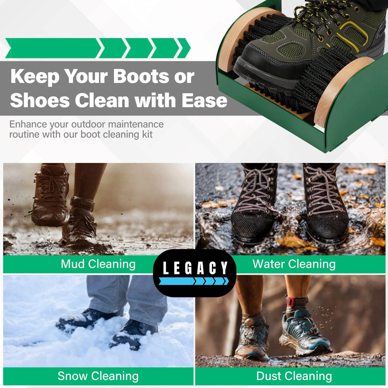 Legacy Boot Scrubber, Upgraded Bristles and Frame Strength - Shoe Scraper & Boot Cleaner Brush