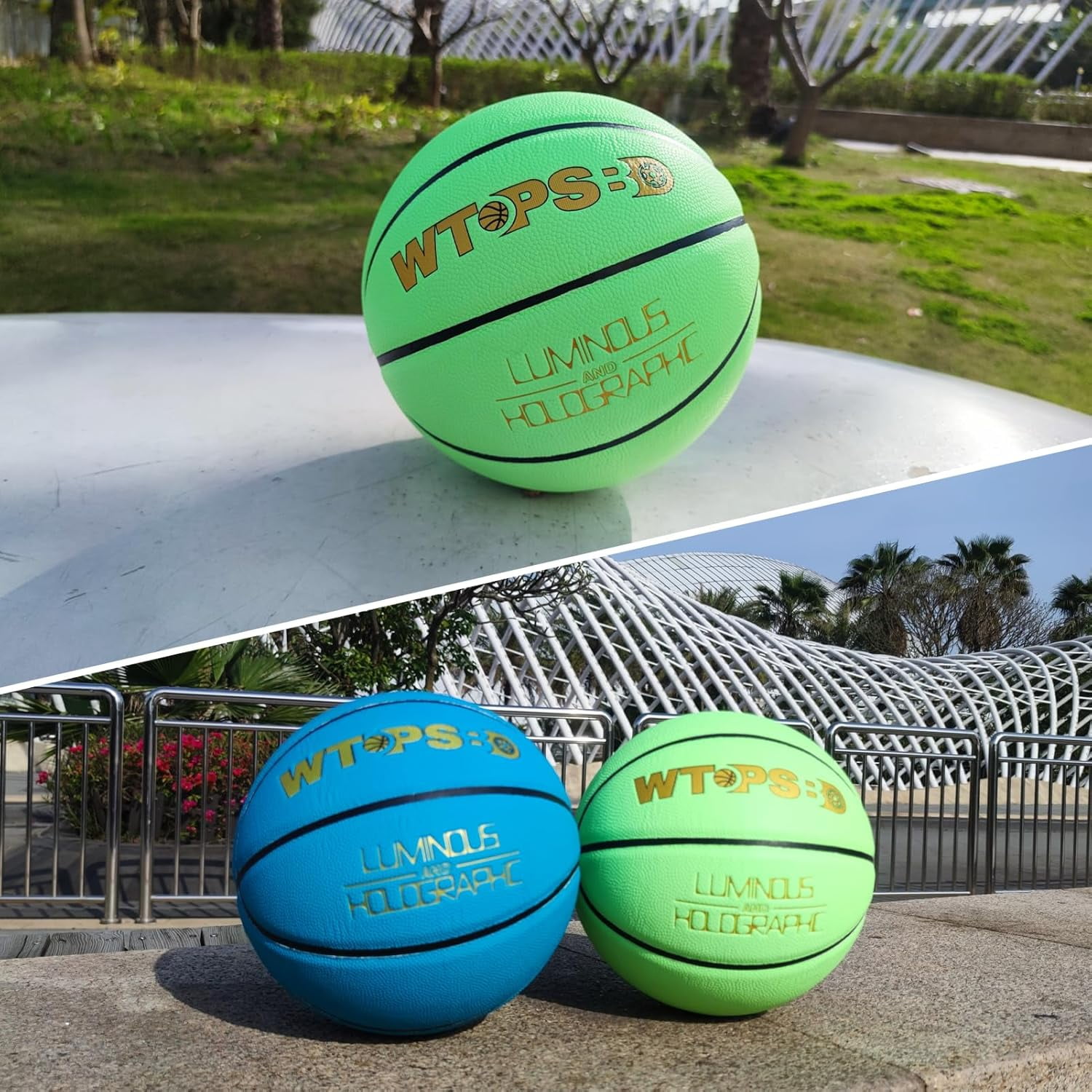 Glow in The Dark Basketball, Cool Glowing Luminous Basketball with Pump and Bag Indoor Outdoor PU Leather Basketballs Size 5/6/ 7