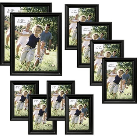 Traditional Black Wood Picture Frame Set, Set of 10