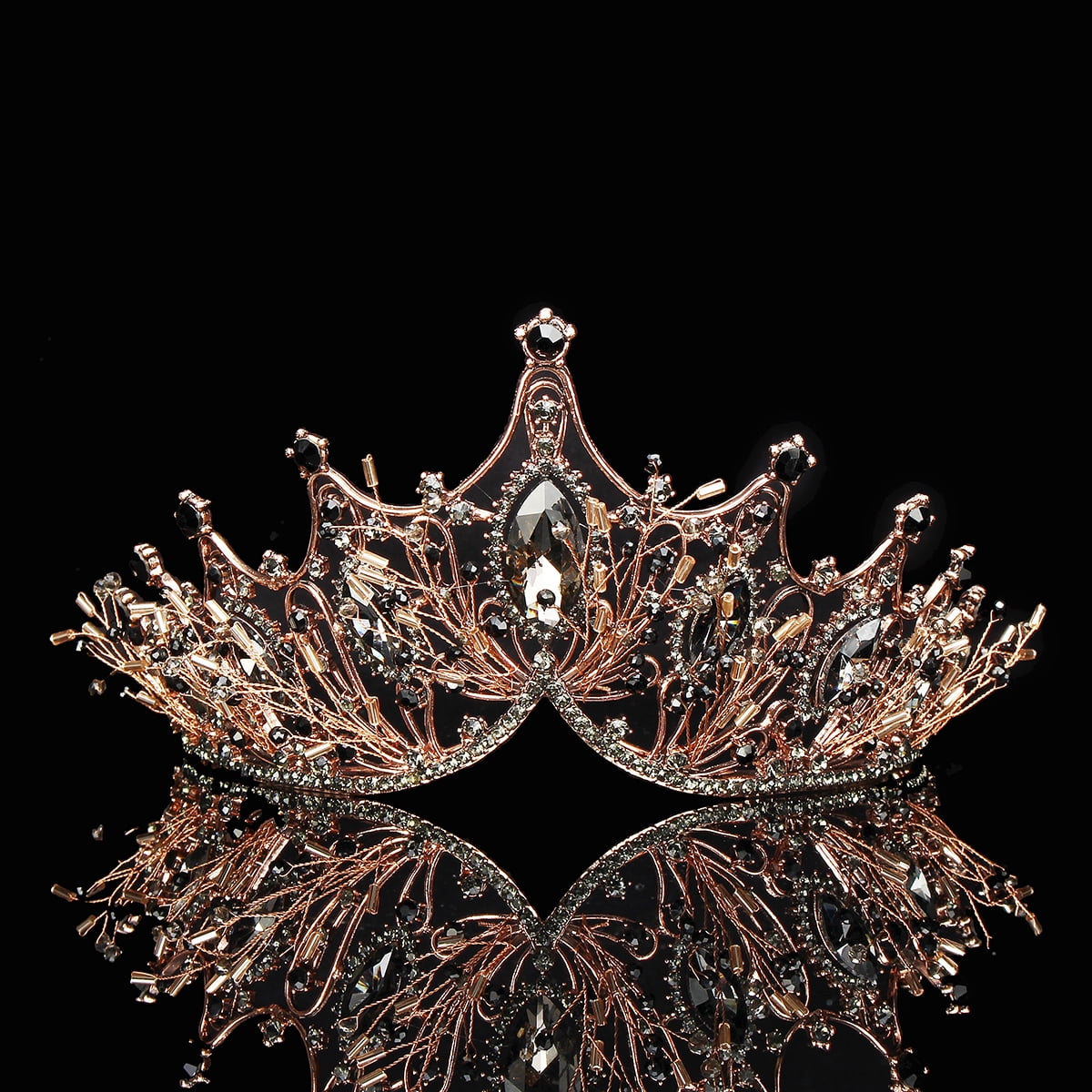 3 3 High Rose Gold  Black  Crystal Beads Tiara  Crown  
