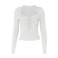 thumbnail image 5 of GEWSEY Women Lace Trim Crop Tops Y2K Square Neck Long Flare Sleeve Slim T Shirts Fairy Grunge Basic Top Blouses (White, L), 5 of 8
