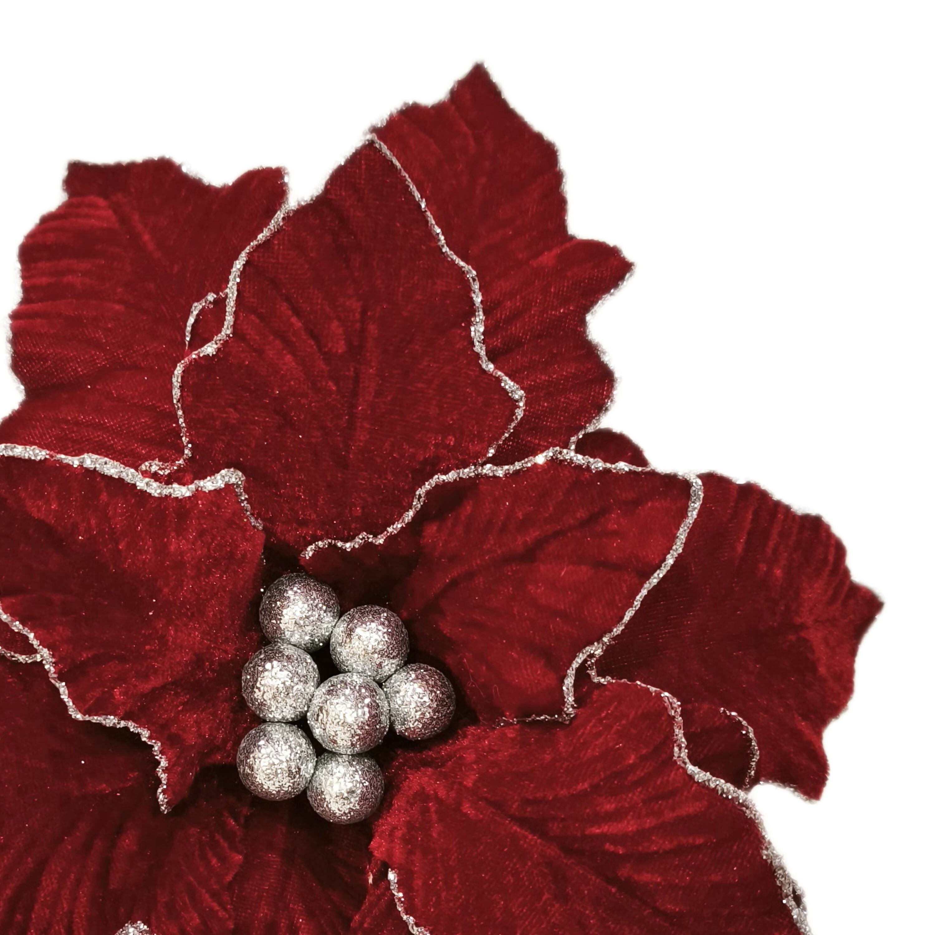 Deluxe Red and Silver Poinsettia Christmas Clip Ornament, 12", by Holiday Time