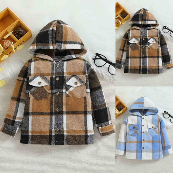 Toddler Boys Girls Shirt Coat Jacket Plaid Long Sleeve Kids Turn Down Collar Button Tops Fall Outwear For Infant Jacket Black Jacket Girls Size 7