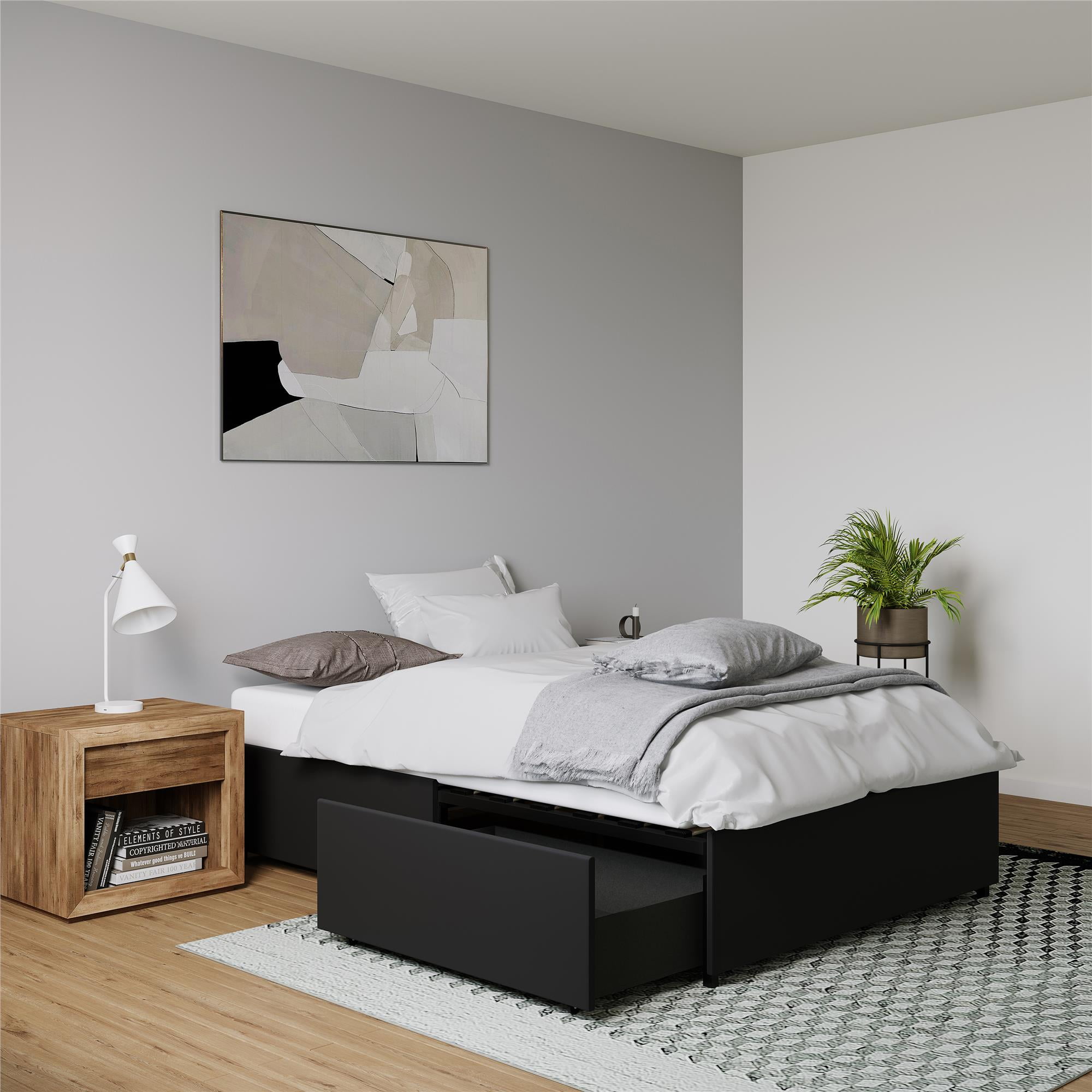 DHP Maven Platform Bed with Storage, Full, Black Faux leather