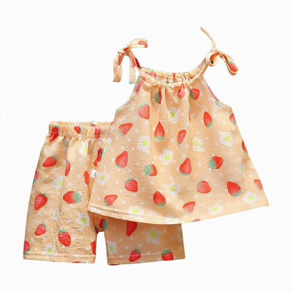 larppty Baby Girl Clothing Set Loungewear Cute Cartoons Printed Round Neck Short Sleeve Shirt and Shorts Sets Children's Sports Suit(Red,3-4 Years)