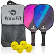 NewFit Mana Pickleball Paddles - Pickleball Paddle Set of 2 with Carry Bag and Four Pickleballs - Graphite Face & Honeycomb Polymer Core for a Quiet and Light Pickleball Racket