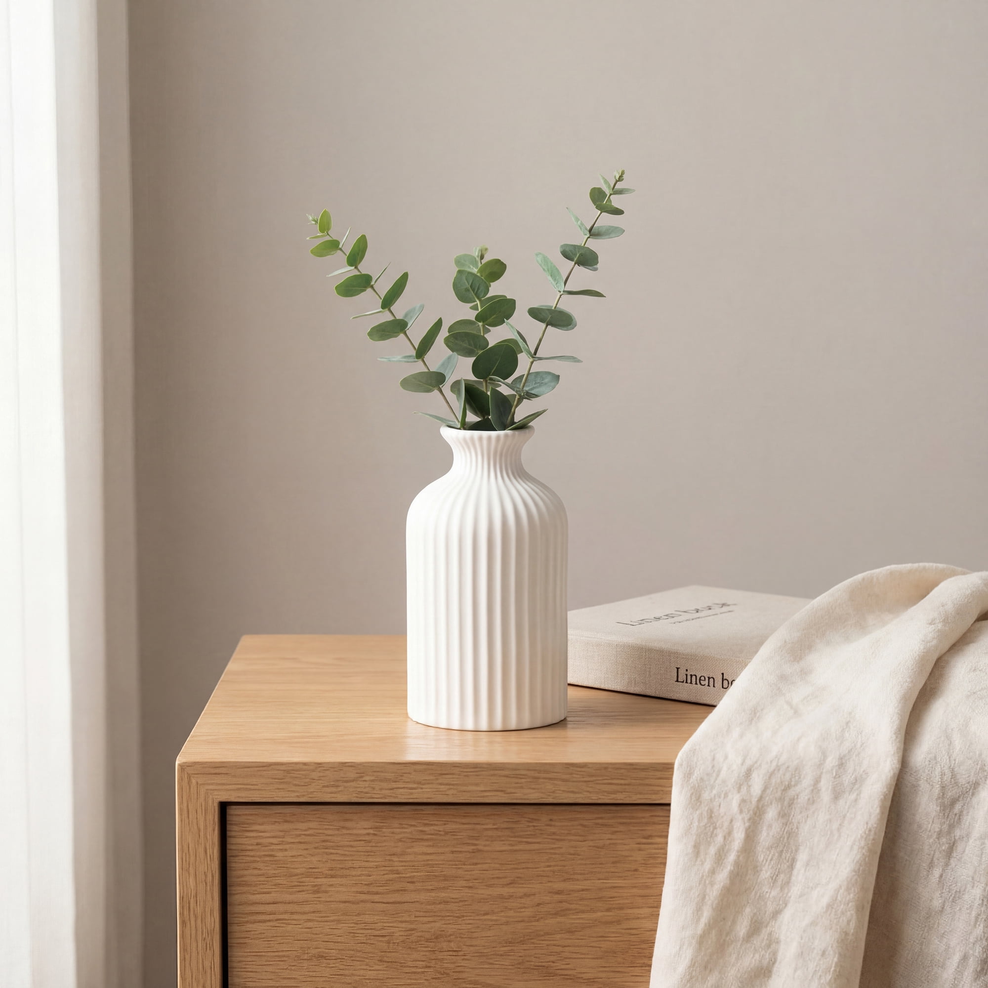 Unique Bargains Modern Ceramic Matte Ribbed Flower Vase White 3.1" x 3.1" x 5.9"
