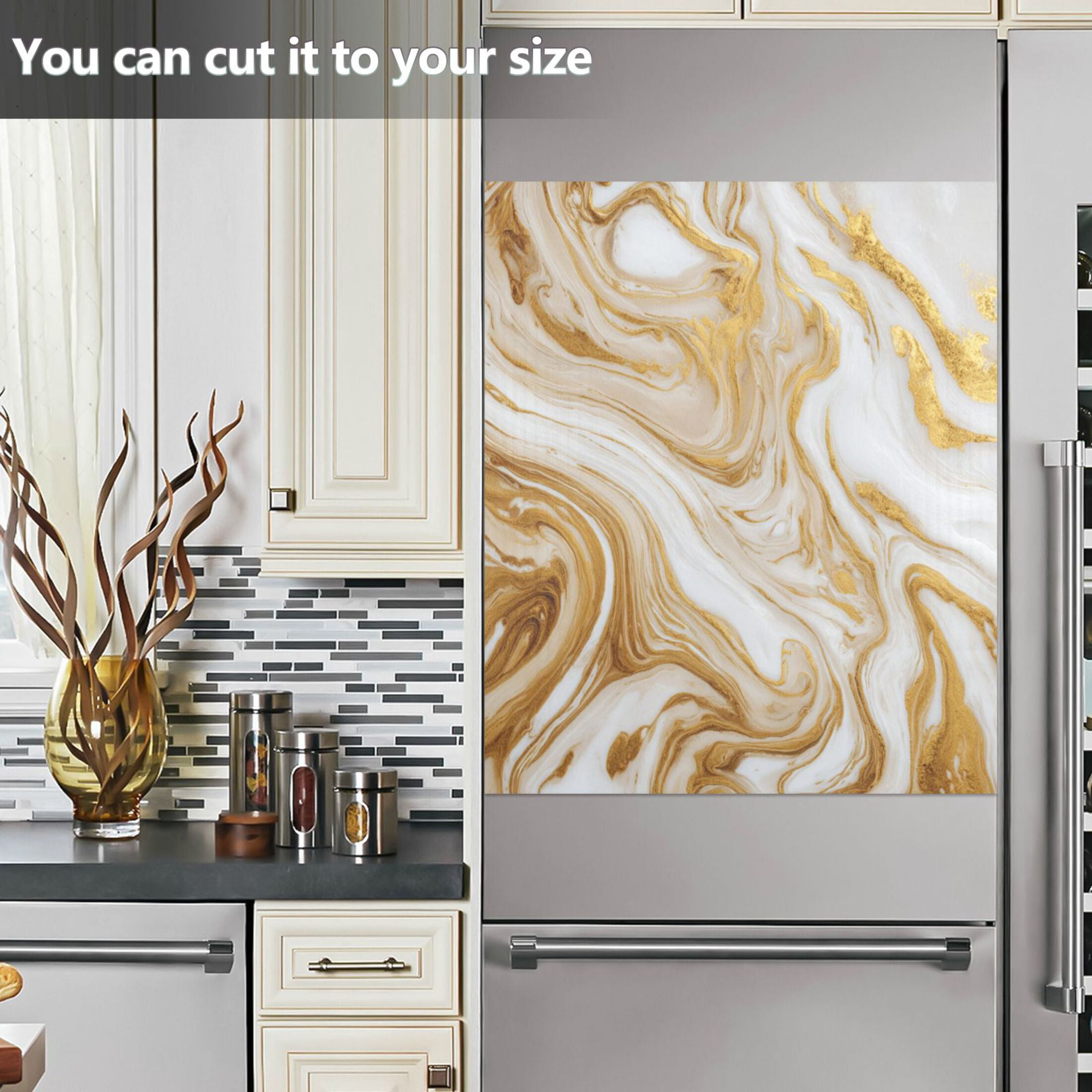 Dishwasher Magnetic Refrigerator Magnet Cover Sticker Home Decorative 23"x26" Golden Curved Marble