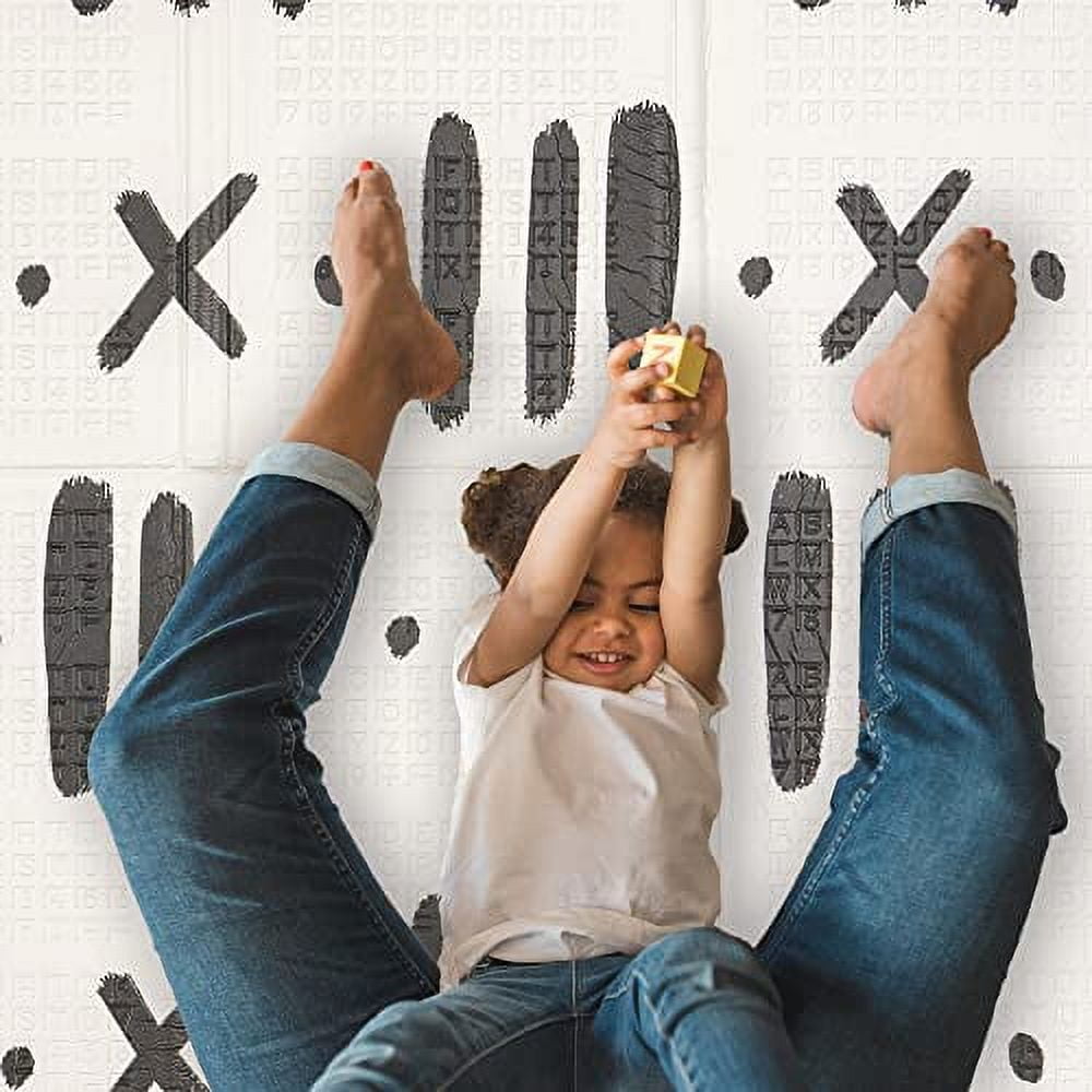 JumpOff Jo Extra Large Foldable Kids Foam Play Mat, Padded Baby Floor Mat, 77 x 70 in - Black and White