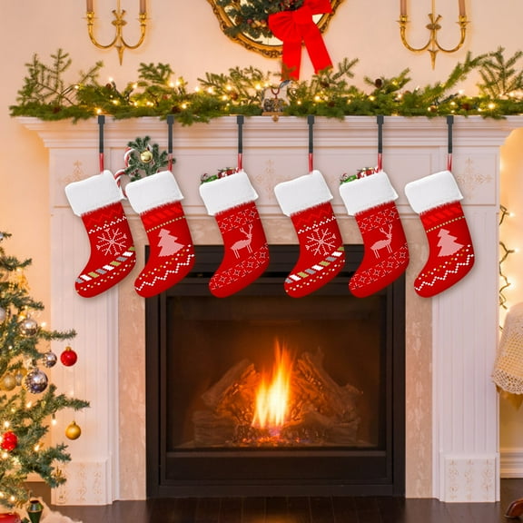 Grusce 6pcs Christmas Stocking Holder Hook Nonslip Metal Fireplace Stocking Hanger Iron Mantle Hook for Xmas Mantle Fireplace Party