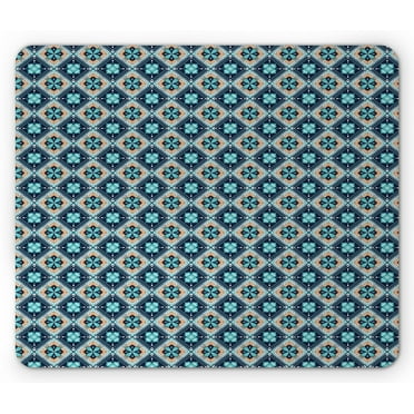 Boho Mouse Pad, Inspired Flower Motif in Squares, Rectangle Non-Slip Rubber Mousepad, Pale Orange Night Blue, by Ambesonne