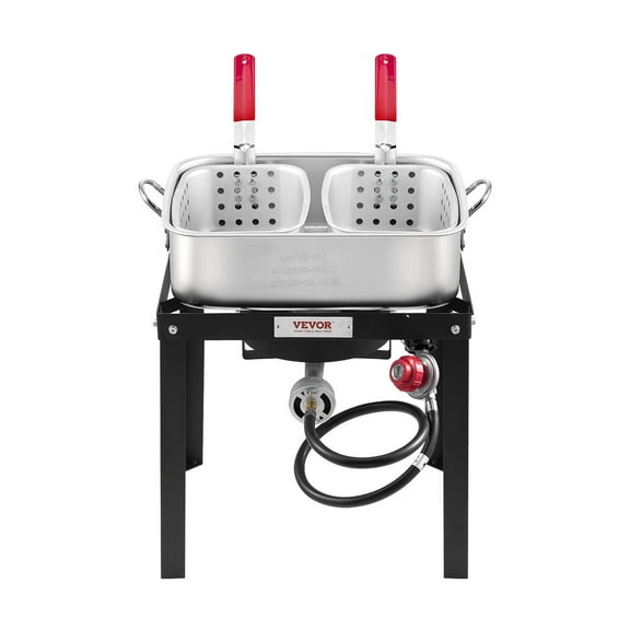 18 Qt Aluminum Propane Fish Fryer Kit with Double Basket Thermometer and 58000 BTU Burner for Outdoor Backyard Cooking