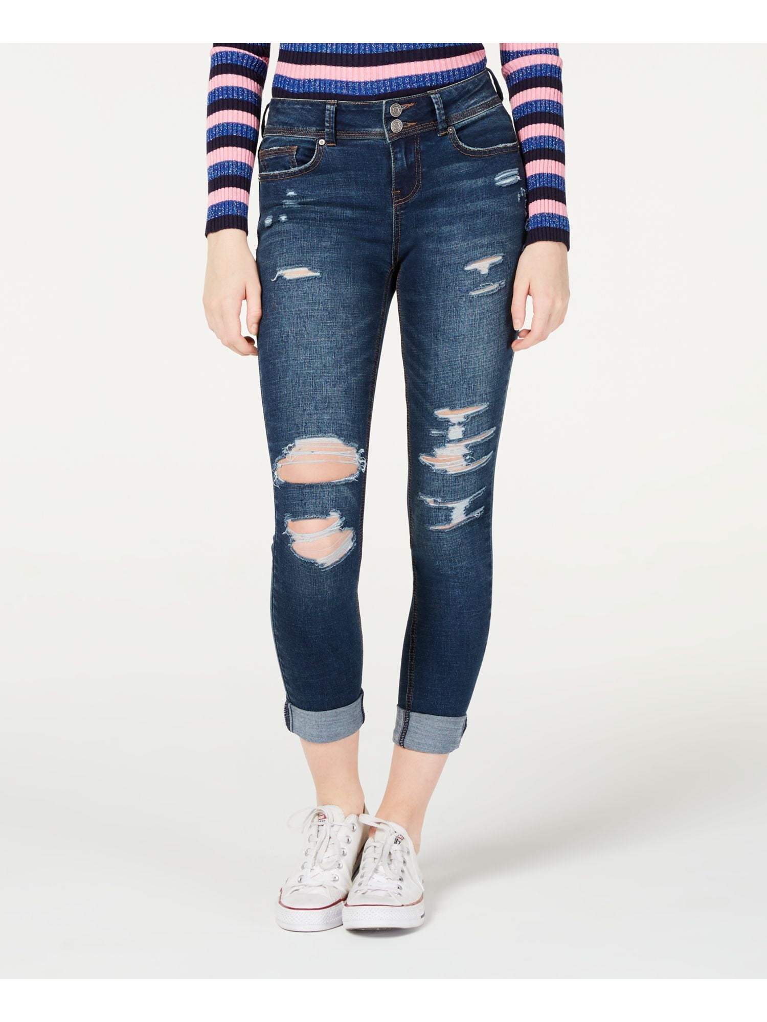INDIGO REIN Womens Blue Frayed Cuffed 