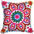 thumbnail image 2 of Stylo Culture Suzani Embroidered Sofa Throw Pillow Covers 16x16 Ethnic White Red Stylish 40 x 40 cm Pom Pom Lace Cotton Floral Square Cushion Covers | Set Of 2, 2 of 5