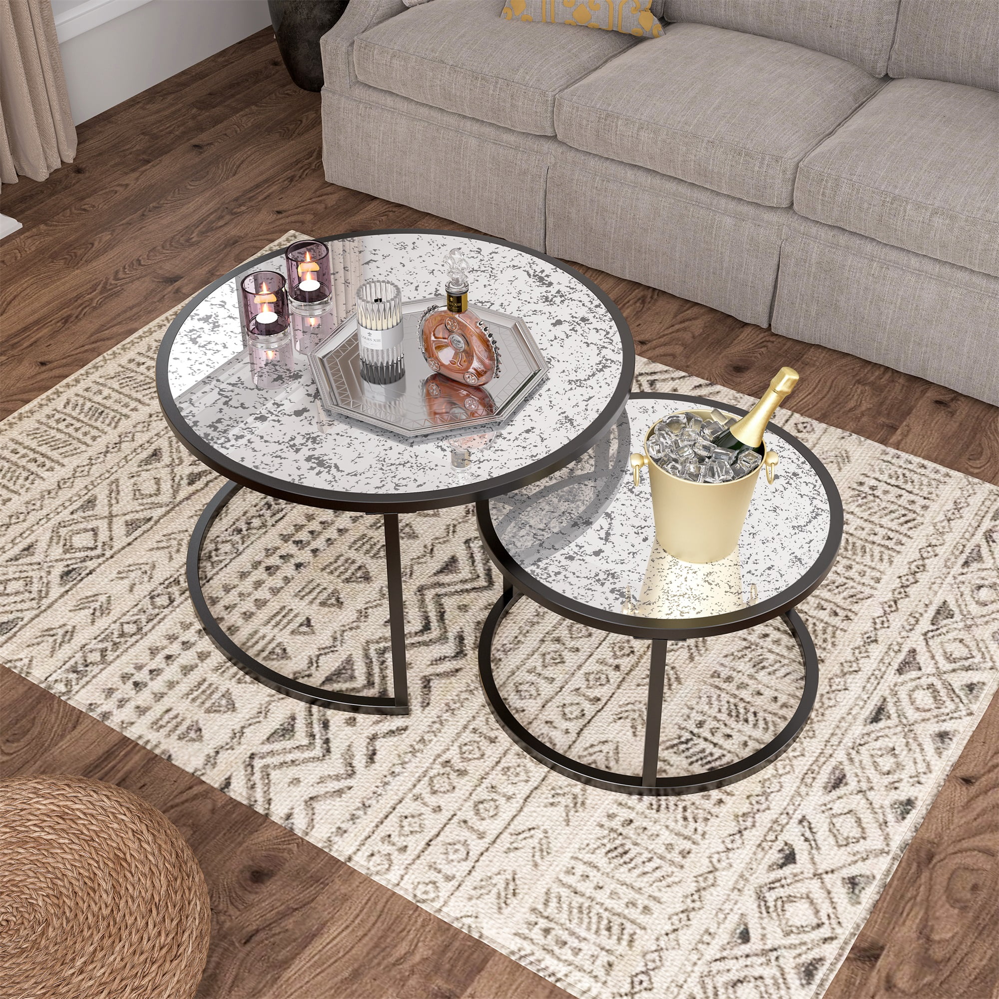 Resenkos Glass Top Accent Nesting Tables Set of 2, Small Coffee Table for Living Room Center Resenkos Glass Top Accent Nesting Tables Set of 2, Small Coffee Table for Living Room Center