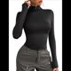 thumbnail image 1 of Camisetas Básicas para Mujer, Tops Cortos Ajustados para Salir, Lindas Camisetas de Cuello Alto para Adolescentes, Ropa de Larga Y2K Negro M, 1 of 9