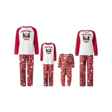 

JYYYBF Christmas Pajamas for Family Trees Santa Pattern Long Sleeve T-Shirt Pants Xmas Matching Holiday Sleepwear for Parent-Child Red