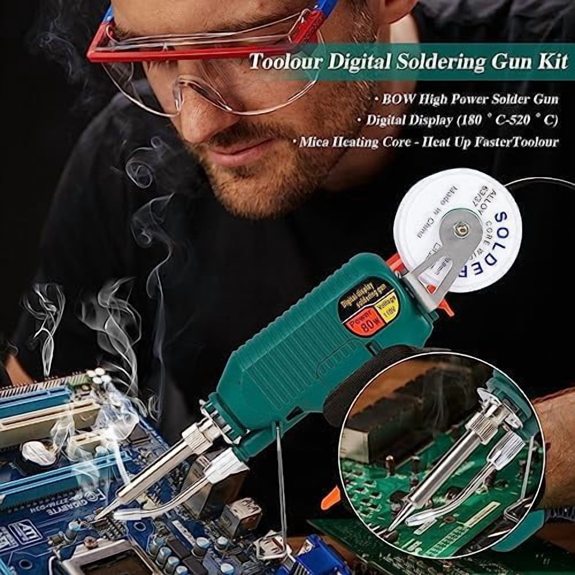 Soldering Gun Kit - Soldering Iron Kit with Adjustable Temp 180-520°C,ON/OFF ,80W LED Digital Internal Heat Soldering Gun,Auto Send Tin Soldering Kit for Electronics Welding Repair DIY$$